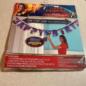 CAPTAIN MARVEL JUMBO LETTER BANNER KIT ~ Birthday Party Supplies Decoration Blue
